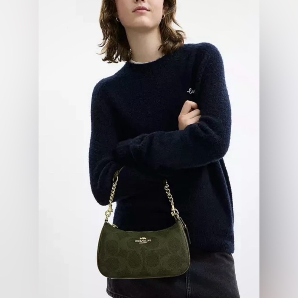 NWT Coach Teri Shoulder bag Signature olive green/Gold CAL51 - Picture 9 of 10
